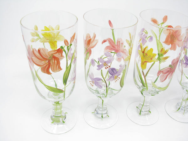 edgebrookhouse - Block Tropical Lilies Hand-Painted Ice Tea Glasses - 4 Pieces