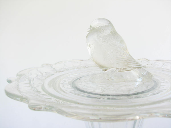 edgebrookhouse - Boho Chic Handmade Two Tier Clear Glass Pedestal Tray with Bird