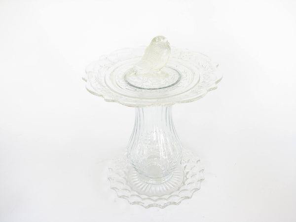 edgebrookhouse - Boho Chic Handmade Two Tier Clear Glass Pedestal Tray with Bird