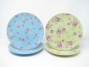 edgebrookhouse - Contemporary Turquoise and Yellow Salad Plates with Floral Chintz Decal Design - 4 Pieces
