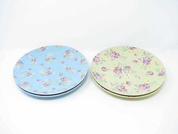 edgebrookhouse - Contemporary Turquoise and Yellow Salad Plates with Floral Chintz Decal Design - 4 Pieces