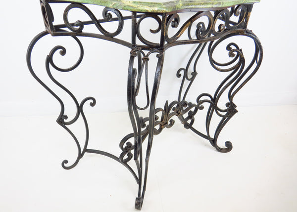 edgebrookhouse - Early 20th Century French Iron Console Table With Jade Green Marble Top