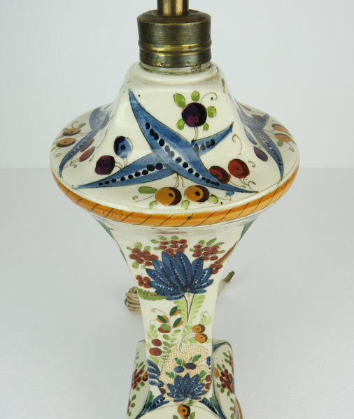 edgebrookhouse - Early 1900s Glazed Ivora Gouda Holland Pottery Floral and Brass Table Lamp
