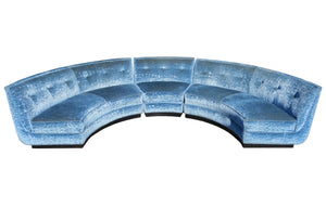 edgebrookhouse - Early 20th Century Semi-Circle Sectional Sofa in Crushed Blue Velvet on Plinth Base - 3 Pieces