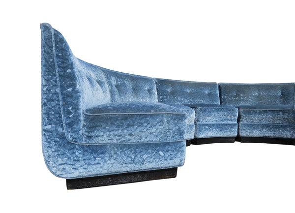 edgebrookhouse - Early 20th Century Semi-Circle Sectional Sofa in Crushed Blue Velvet on Plinth Base - 3 Pieces