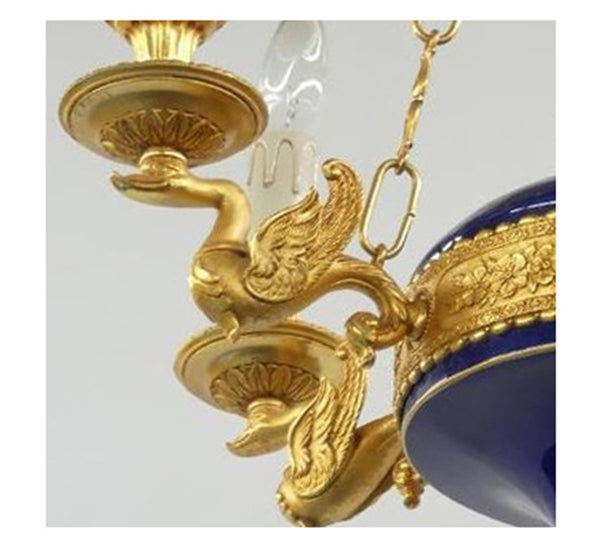 edgebrookhouse - French Empire Inspired Ormolu and Porcelain 6-Light Chandelier by F.B.A.I. Italy