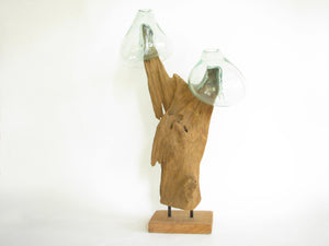 edgebrookhouse - Hand Crafted Teak Driftwood & Double Blown Glass Sculpture or Terrarium A