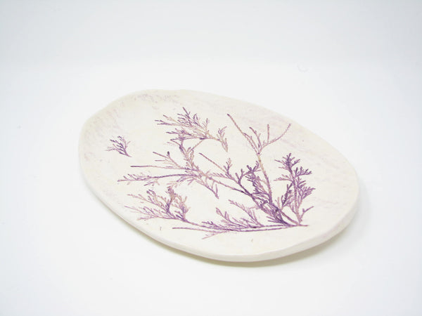 edgebrookhouse - Handcrafted Pottery Decorative Plate or Trinket Dish with Herb Dill Wildflower Design by ViVi
