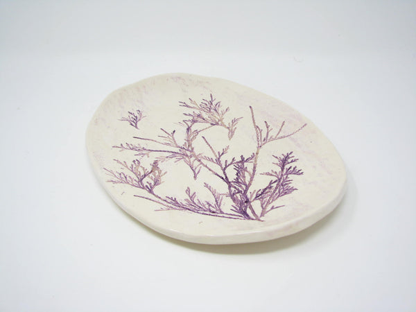edgebrookhouse - Handcrafted Pottery Decorative Plate or Trinket Dish with Herb Dill Wildflower Design by ViVi