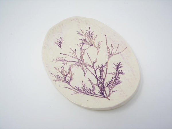 edgebrookhouse - Handcrafted Pottery Decorative Plate or Trinket Dish with Herb Dill Wildflower Design by ViVi
