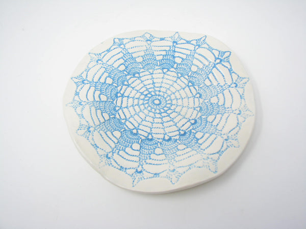 edgebrookhouse - Handcrafted Pottery Decorative Plate or Trinket Dish with Turquoise Net Web Design by ViVi