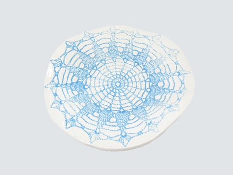 edgebrookhouse - Handcrafted Pottery Decorative Plate or Trinket Dish with Turquoise Net Web Design by ViVi