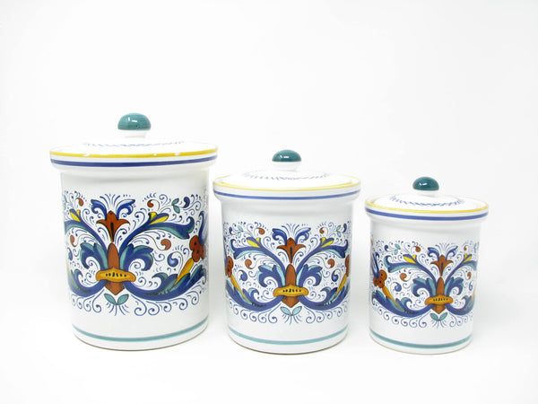 edgebrookhouse - Italian Nova Deruta Ricco Hand-Painted Lidded Storage Jars Canisters for Sur La Table - 3 Pieces