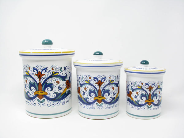 edgebrookhouse - Italian Nova Deruta Ricco Hand-Painted Lidded Storage Jars Canisters for Sur La Table - 3 Pieces
