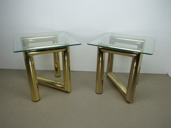 edgebrookhouse - 1970s Tubular Brass and Glass Zig-Zag End Tables by Pace - a Pair