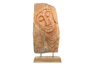 edgebrookhouse - Large 1950s Hand Carved Hardwood Face of Buddha Free-Standing Panel Sculpture