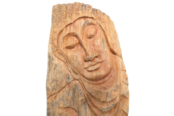 edgebrookhouse - Large 1950s Hand Carved Hardwood Face of Buddha Free-Standing Panel Sculpture