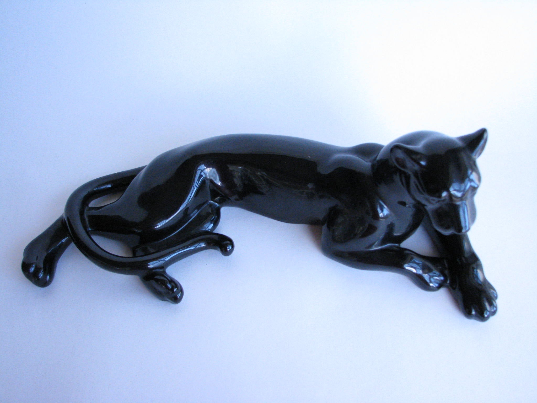 Mid 20th Century Large Ceramic Figurine of a Laying Black Panther