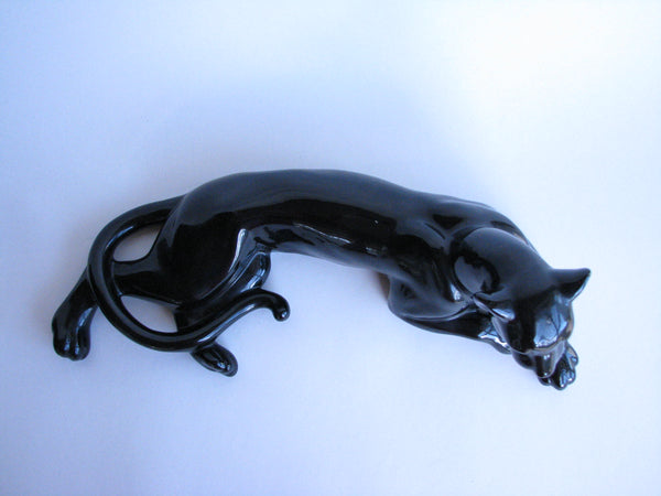 edgebrookhouse - Mid 20th Century Large Ceramic Figurine of a Laying Black Panther