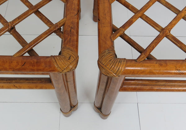 edgebrookhouse - Late 20th Century Faux Tiger Bamboo and Rattan Glass Top End Tables - a Pair