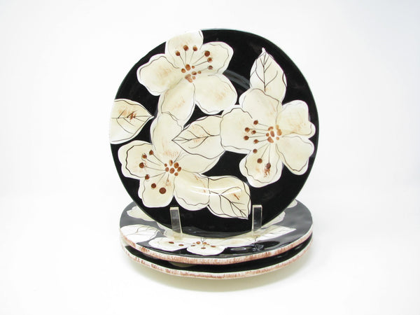 edgebrookhouse - Laurie Gates Kate Salad Plates with Black White Brown Floral Design - 3 Pieces