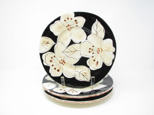 edgebrookhouse - Laurie Gates Kate Salad Plates with Black White Brown Floral Design - 3 Pieces