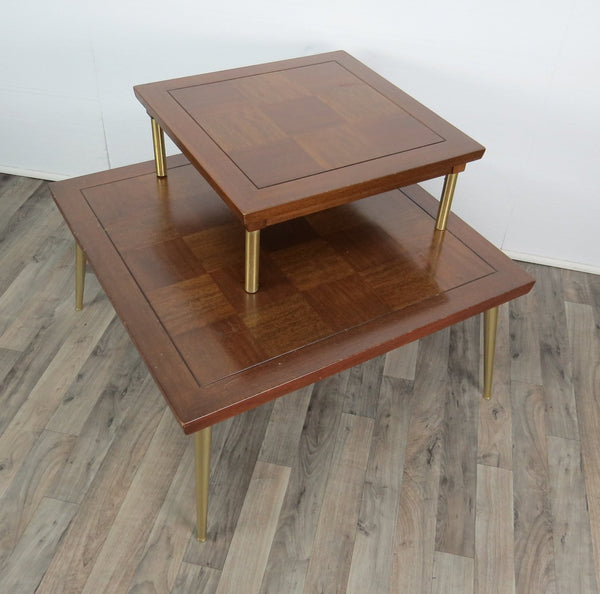 edgebrookhouse - Mid-Century Modern Mahogany and Brass Stacking Occasional Tables by Lane - Set of 2