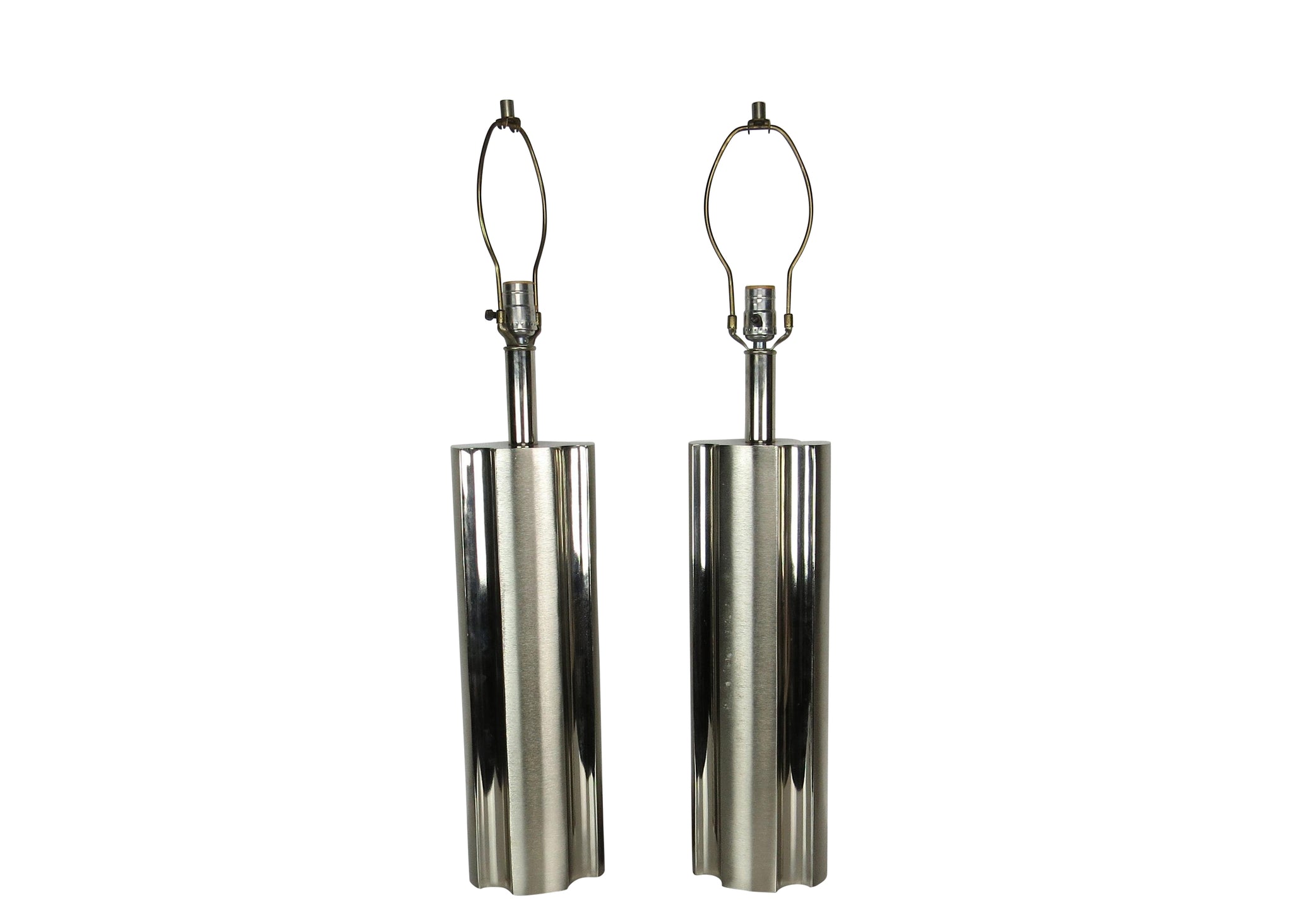 edgebrookhouse - Mid-Century Modern Polished and Brushed Steel Column Lamps - a Pair