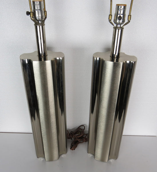 edgebrookhouse - Mid-Century Modern Polished and Brushed Steel Column Lamps - a Pair