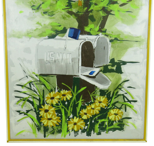 edgebrookhouse - Mid-Century Modern Oil Painting by Robert McCaine Featuring Mailboxes, Bird, and Foliage