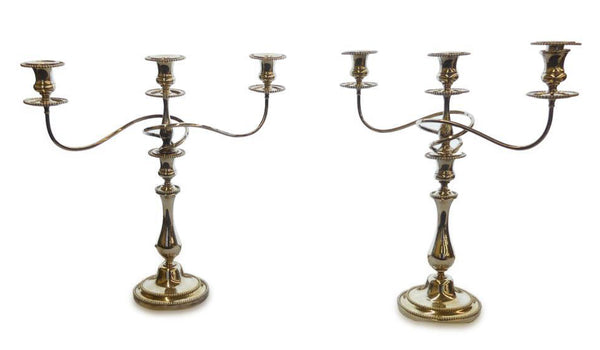 edgebrookhouse - Mid 19th Century Classic Georgian Style Gadroon Candelabras in Old Sheffield Plate - a Pair