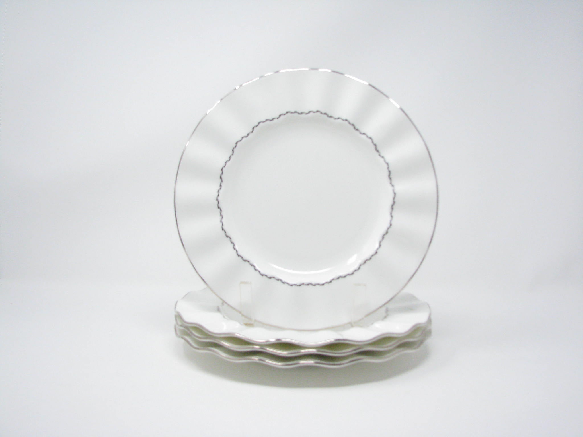 Mikasa Platinum Ring Salad Plates with Platinum Detail and Ruffle Edge - Set of 4