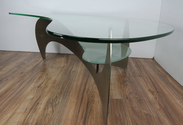 edgebrookhouse - Modern 2-Tier Brushed Steel and Glass Biomorphic Shaped Coffee Table