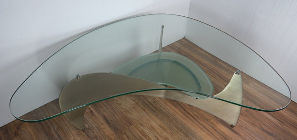 edgebrookhouse - Modern 2-Tier Brushed Steel and Glass Biomorphic Shaped Coffee Table