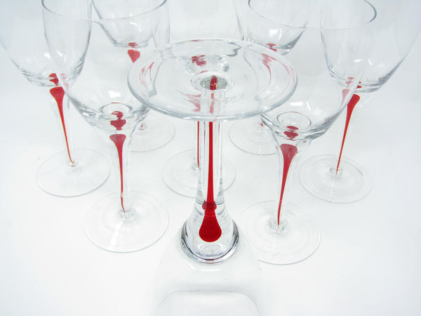 edgebrookhouse - Modern Block Artesia Wine Goblets with Red Stripe in Stem -  8 Pieces