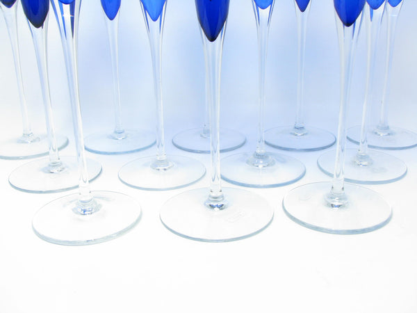 edgebrookhouse - Modern Crate & Barrel Cobalt Blue Fluted Champagne Glasses Made in Romania - 12 Pieces