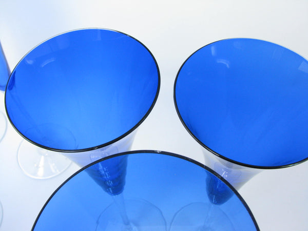 edgebrookhouse - Modern Crate & Barrel Cobalt Blue Fluted Champagne Glasses Made in Romania - 12 Pieces