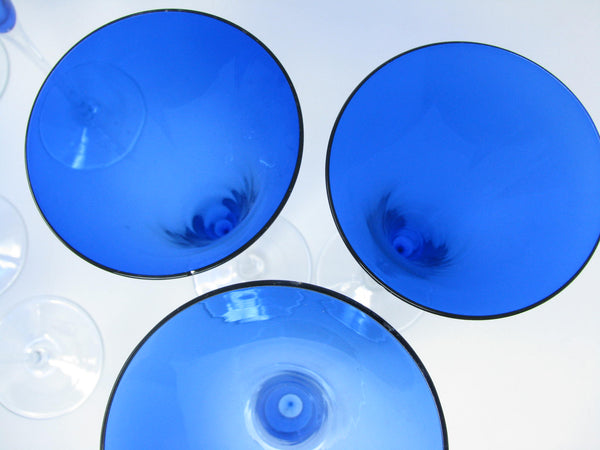 edgebrookhouse - Modern Crate & Barrel Cobalt Blue Fluted Champagne Glasses Made in Romania - 12 Pieces