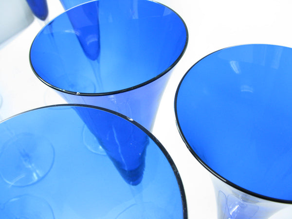 edgebrookhouse - Modern Crate & Barrel Cobalt Blue Fluted Champagne Glasses Made in Romania - 12 Pieces