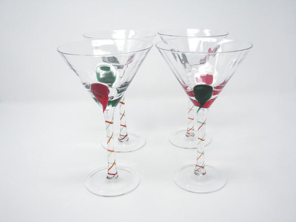 edgebrookhouse - Modern Pier 1 Red and Green Swirl Martini Glasses - Set of 4