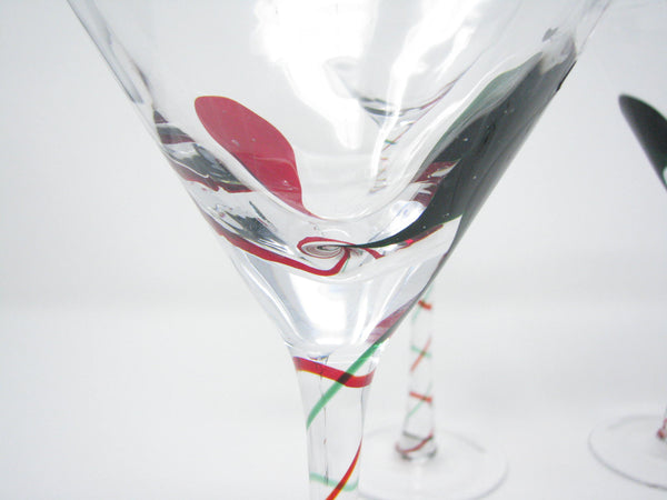 edgebrookhouse - Modern Pier 1 Red and Green Swirl Martini Glasses - Set of 4