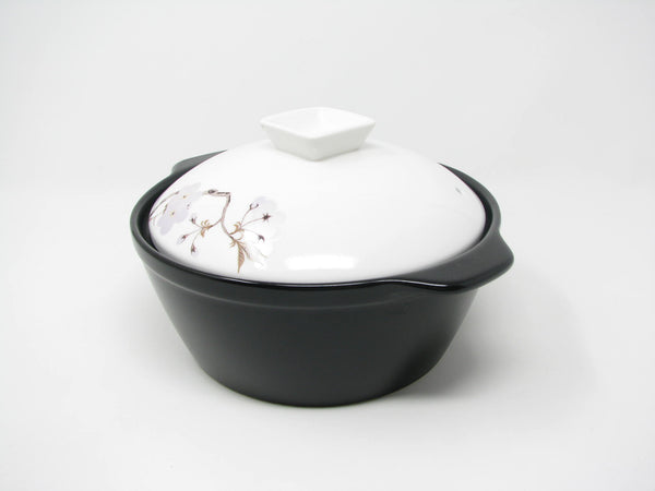 edgebrookhouse - Modern Zen Black Lidded Casserole with White Lid and Iridescent Purple Flowers