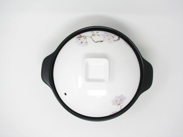 edgebrookhouse - Modern Zen Black Lidded Casserole with White Lid and Iridescent Purple Flowers