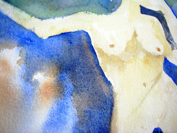 edgebrookhouse - Modern Abstract Watercolor of a Standing Nude Woman Signed Christie