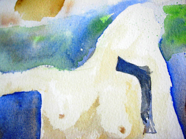 edgebrookhouse - Modern Abstract Watercolor of a Standing Nude Woman Signed Christie