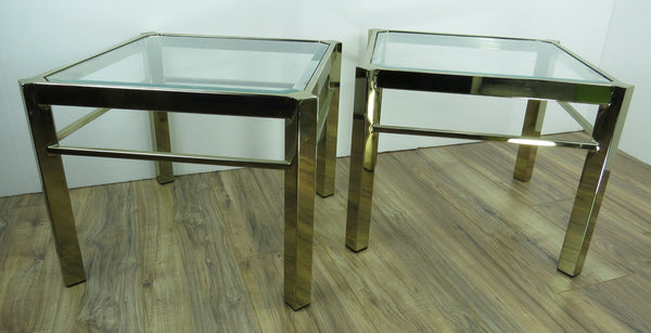 edgebrookhouse - Modern Brass and Glass End Tables - a Pair
