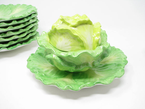 edgebrookhouse - Mottahedeh Stately Homes Green Lettuce Salad Plates and Lettuce Boxes Made in Italy - 10 Pieces