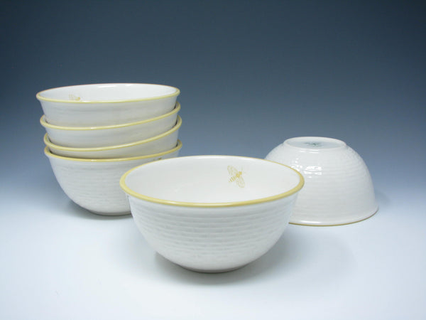 edgebrookhouse - Nikko Japan Bee Happy Yellow & White Bowls with Wicker Trim and Floral, Bee Design - 6 Pieces