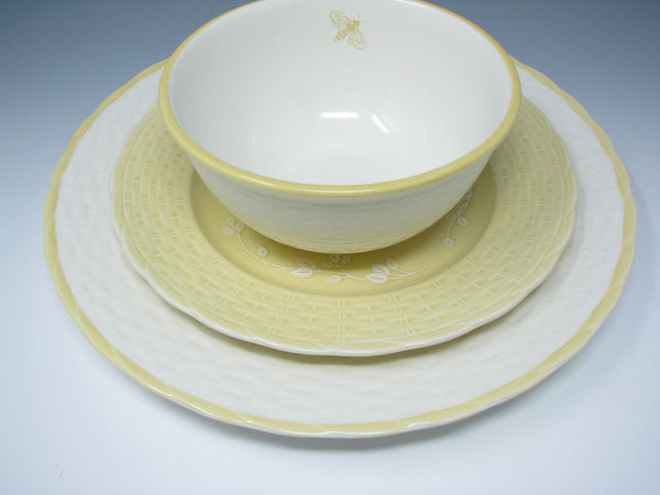 edgebrookhouse - Nikko Japan Bee Happy Yellow & White Salad Plates with Wicker Trim and Floral, Bee Design - 6 Pieces
