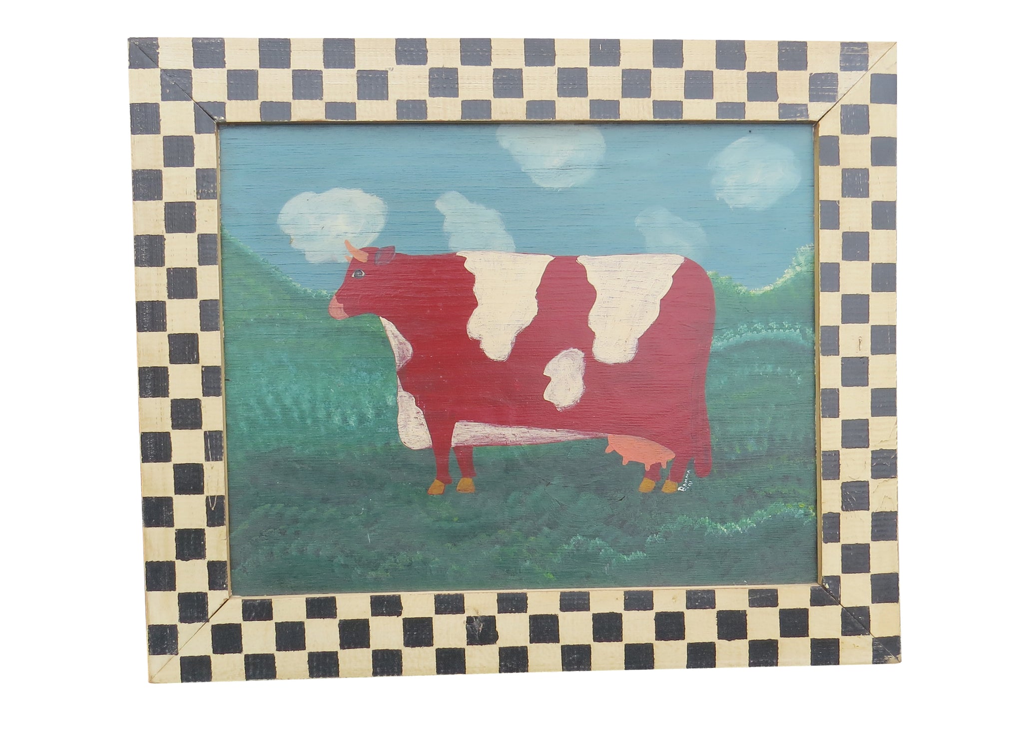 edgebrookhouse - Original Bamma Quates Alabama Folk Art Painting of a Cow Signed and Dated
